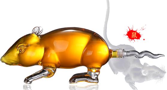 供应白酒瓶玻璃瓶厂家 生肖动物造型老鼠酒瓶